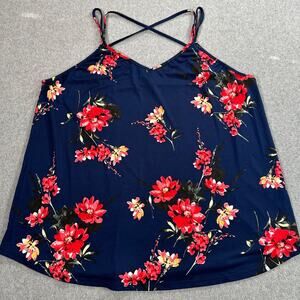 Papermoon Blue Floral Strappy Camisole Top Womens 3X Sleeveless V-Neck Crossover